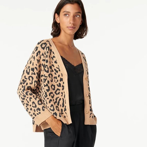 J Crew Leopard Sweater Blazer CREW Sophie Open Front Sweater